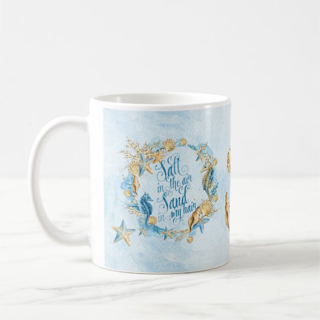 Taza De Café Tela de marea negra de la playa azul (Izquierda)