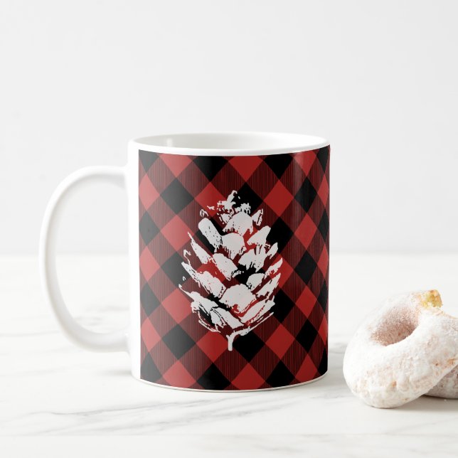 Taza De Café Tela escocesa Pinecone del búfalo (Con donut)