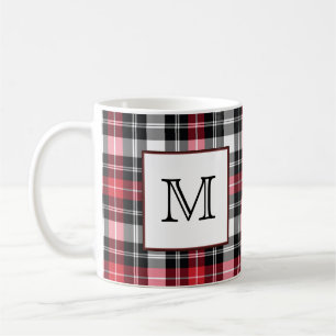 Taza De Café Tela escocesa roja y negra del monograma