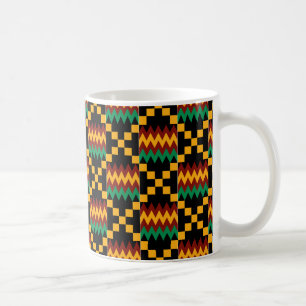 Taza De Café Tela Kente Negra, Verde, Roja y Amarilla