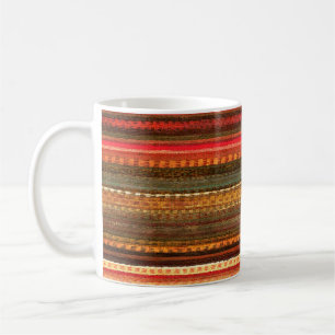 Taza De Café Tela Textil Rayas Rojo Naranja y Verde