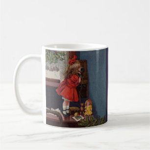 Taza De Café Teléfono Antiguo de Niña de Navidad