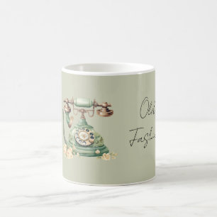 Taza De Café Teléfono Antiguo Floral Verde