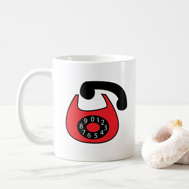 Taza De Café Teléfono rojo negro Teléfono antiguo (Con donut)