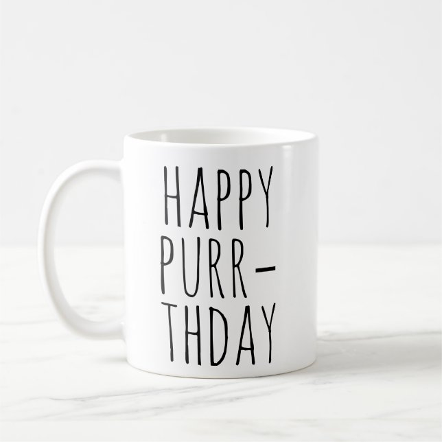 Taza De Café Tema de gato de cumpleaños Feliz Purr‑cumpleaños (Izquierda)