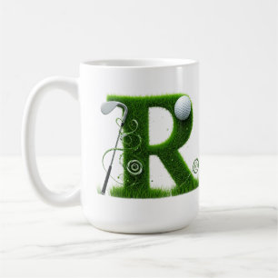 Taza De Café Tema de Golf con Letras de Césped con Bolas y Palo