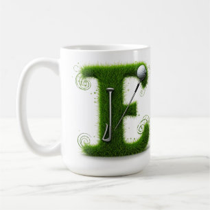 Taza De Café Tema de Golf con Letras de Césped, Pelotas y Palos