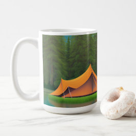 Taza De Café Tema del camping | Tienda de campaña en el lago y 