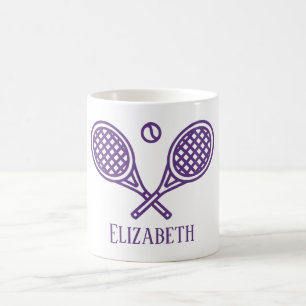 Taza De Café Tema del tenis Nombre Monogramado púrpura