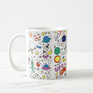 Taza De Café Tema espacial en el ilustracion estilo doodle