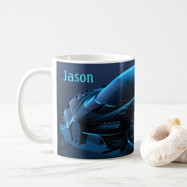 Taza de café temática de automóvil de color azul (Con donut)
