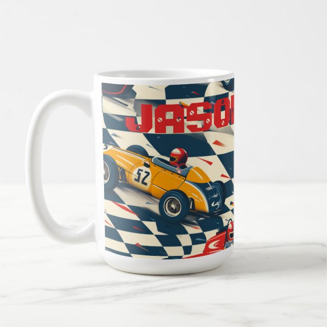 Taza de café temática de coche de carreras (Izquierda)
