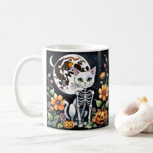 Taza De Café Tembloroso Skeleton Cat Floral Halloween