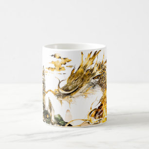 Taza De Café Templo de dragón de mitología asiática majestuosa 