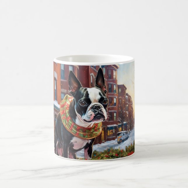 Taza De Café Temporada festiva de los Navidades Boston Terrier (Centro)