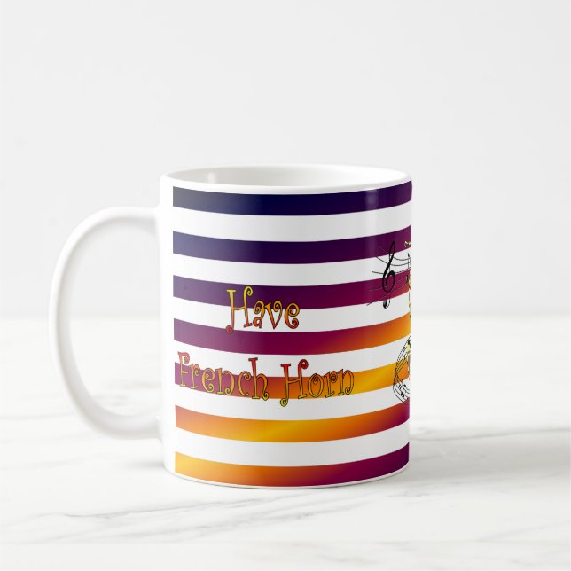 Taza De Café Tener Cuerno Francés ~ Viajará ~ Rayas Musicales ~ (Izquierda)