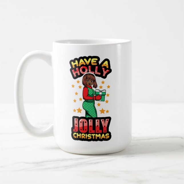 Taza De Café Tener Navidades de Holly Jolly Pajama Melanin X-ma (Izquierda)
