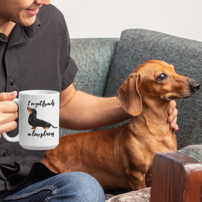 Taza De Café Tengo amigos en lugares bajos, perro Dachshund (Subido por el creador)