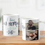 Taza De Café Tengo Un Héroe Al Que Llamo Papá Personalizado Fot<br><div class="desc">Crea tu propia taza personalizada del día del padre con tus 4 fotos de personalizados. La adorable cita dice: "Tengo un héroe y lo llamo papá".</div>