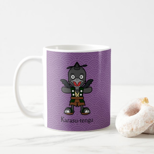 Taza De Café Tengu del cuervo japonés: Yokai Personalizado (Con donut)
