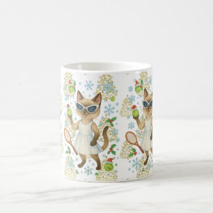 Taza De Café Tenis con tema de Navidad para amantes de los gato