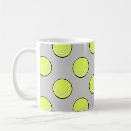 Taza De Café Tennis Balls Patrón sin costura sobre fondo gris