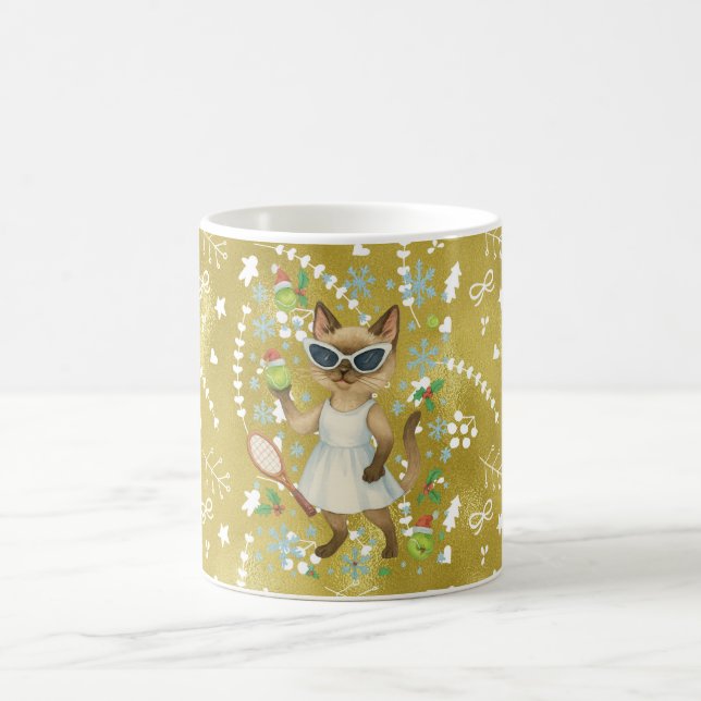 Taza De Café Tennis Christmas themed for Cat Lovers (Centro)