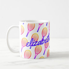 Taza De Café Tennis Custom Name Bright Púrpura Rosa Personaliza