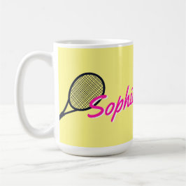 Taza De Café Tennis Custom Name Hot Pink Yellow Black