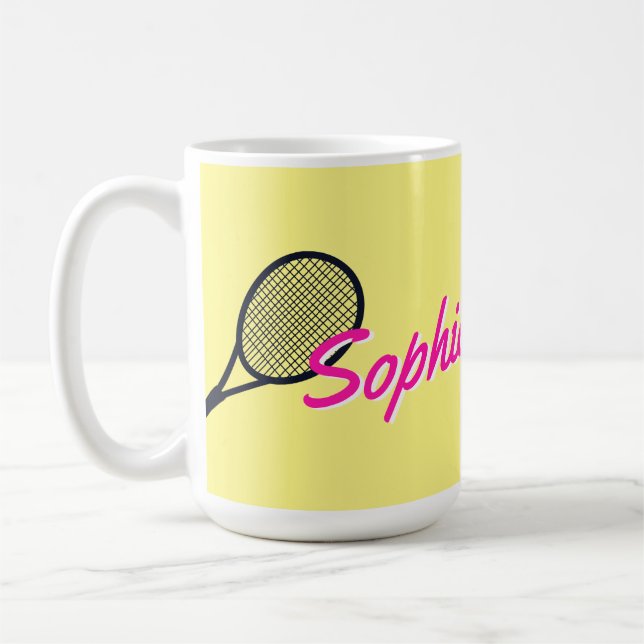Taza De Café Tennis Custom Name Hot Pink Yellow Black (Izquierda)