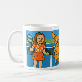 Taza De Café Tennis with a woman and a chihuhua
