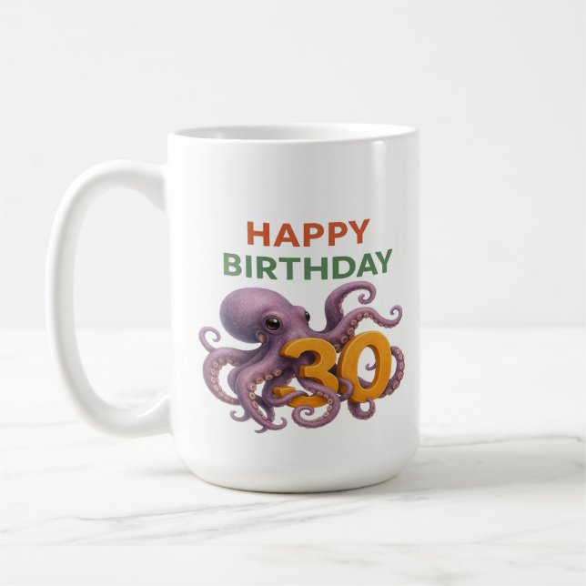 Taza De Café Tentacle Tentacle Twist: 30 cumpleaños de pulpo (Izquierda)