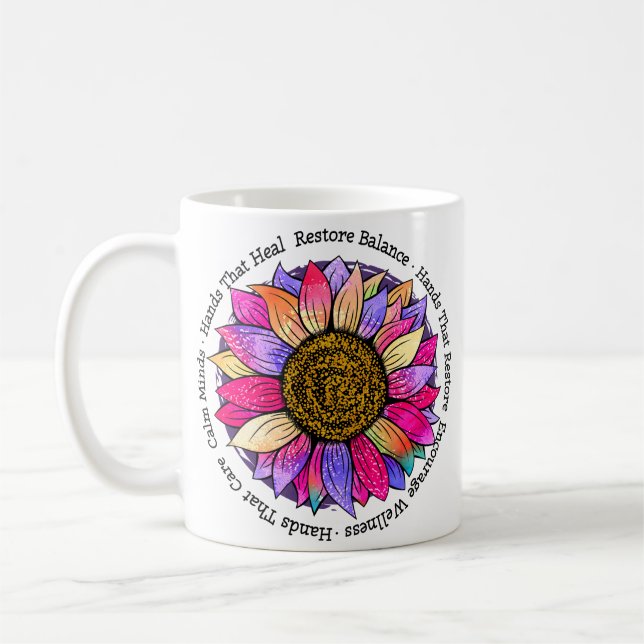 Taza De Café Terapia de masaje, Reiki y girasol de reflexología (Izquierda)