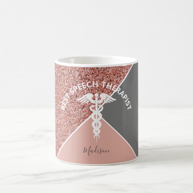 Taza De Café Terapia de voz Rosa Purpurina de oro personalizado (Centro)