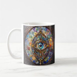 Taza De Café Tercer Ojo en Vidrio Pintado y Bronce