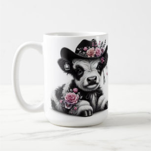 Taza De Café Ternero Adorable con Sombrero Adornado con Flores