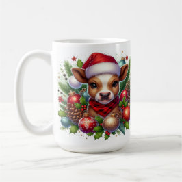 Taza De Café Ternero con sombrero de Santa con decoraciones nav