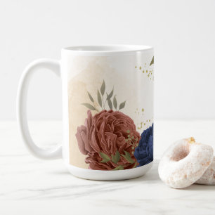 Taza De Café terracota azul marino floral follaje