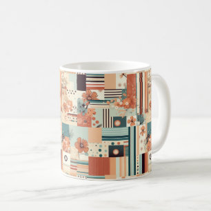 Taza De Café Terracota Teal Geométrico Floral de Medianos del S