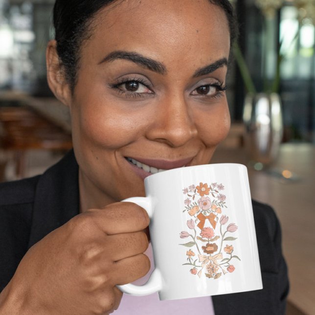 Taza De Café Terracotta Boho Floral Ribbon (Subido por el creador)