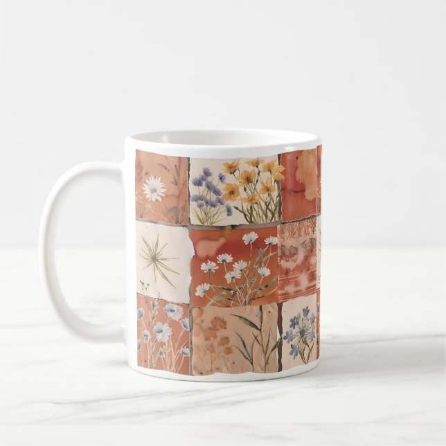 Taza De Café Terracotta Patchwork Rust Boho Spring (Izquierda)