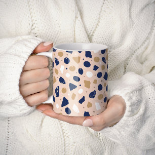 Taza De Café Terrazo Orgánico Moderno   Mosaico de Piedra Abstr
