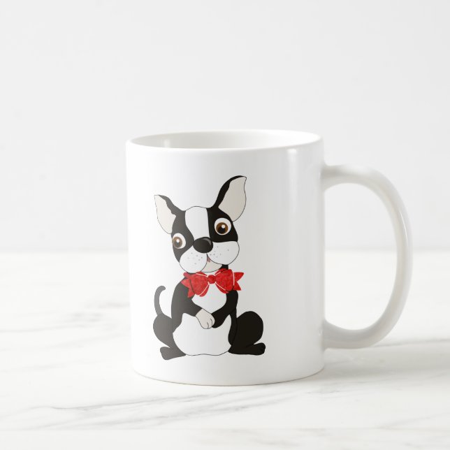 Taza De Café Terrier Boston en blanco en la correa roja de la a (Derecha)