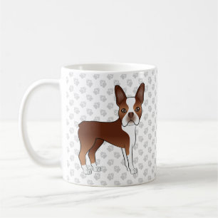 Taza De Café Terrier de Boston de dibujos animados rojo y blanc