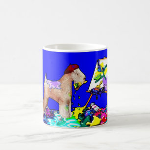 Taza De Café Terrier de trigo: "El pintor" (azul)