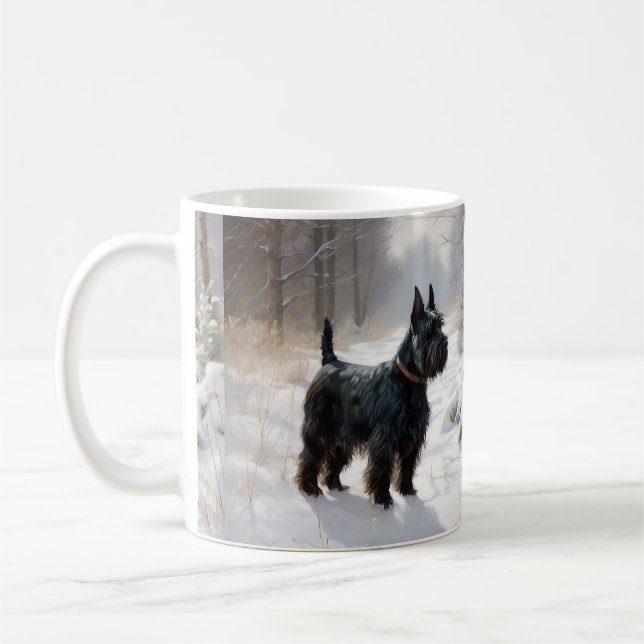 Taza De Café Terrier Escocés Deja que nieve Navidad (Izquierda)
