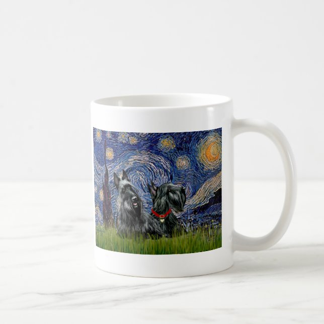 Taza De Café Terrier Escocés (dos blk) - Noche estrellada (Derecha)