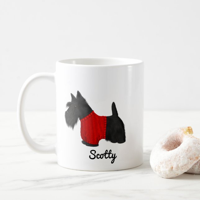 Taza De Café Terrier escocés (perro escocés) en suéter en blanc (Con donut)