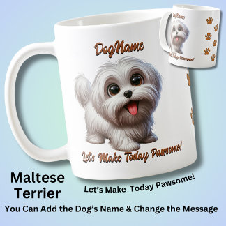 Taza De Café Terrier maltés - Añadir nombre de perro, cambiar t