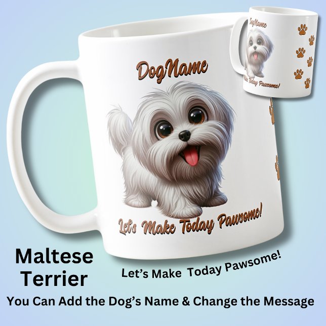 Taza De Café Terrier maltés - Añadir nombre de perro, cambiar t (Subido por el creador)